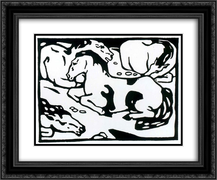 Resting horses 24x20 Black Ornate Wood Framed Art Print Poster with Double Matting by Marc, Franz