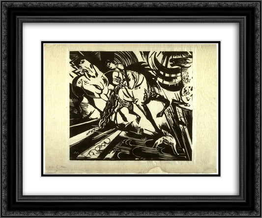 Riding School 24x20 Black Ornate Wood Framed Art Print Poster with Double Matting by Marc, Franz