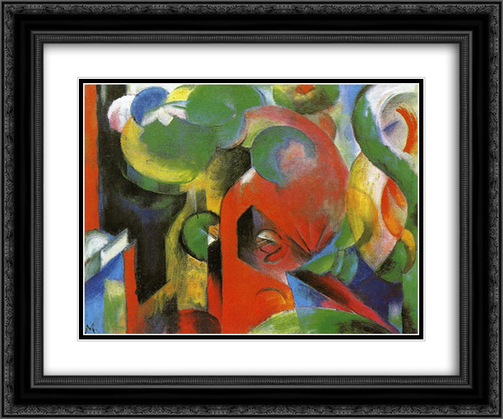 Small Composition III 24x20 Black Ornate Wood Framed Art Print Poster with Double Matting by Marc, Franz