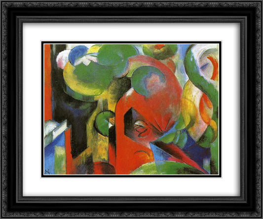 Small Composition III 24x20 Black Ornate Wood Framed Art Print Poster with Double Matting by Marc, Franz