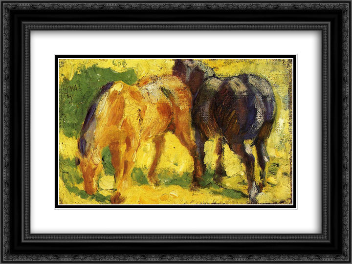 Small Horse Picture 24x18 Black Ornate Wood Framed Art Print Poster with Double Matting by Marc, Franz