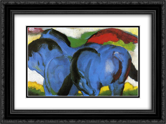 The Little Blue Horses 24x18 Black Ornate Wood Framed Art Print Poster with Double Matting by Marc, Franz