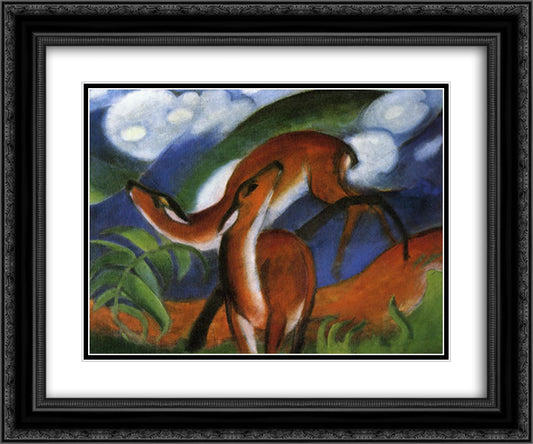 The Red Deer 24x20 Black Ornate Wood Framed Art Print Poster with Double Matting by Marc, Franz