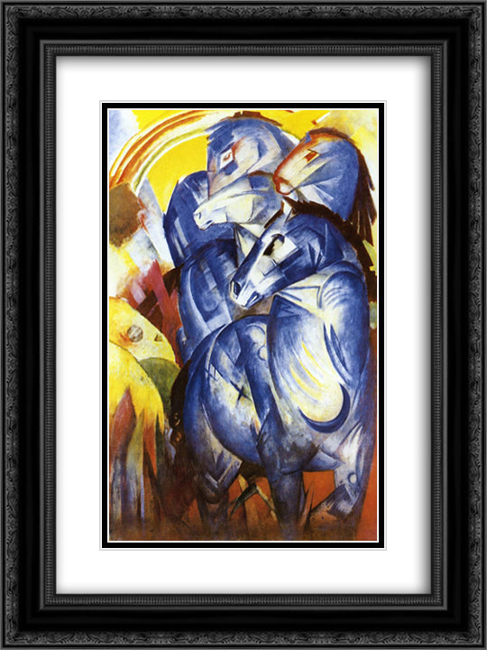 The Tower of Blue Horses 18x24 Black Ornate Wood Framed Art Print Poster with Double Matting by Marc, Franz