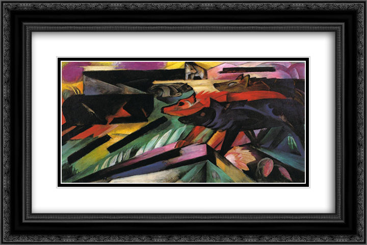 The Wolves (Balkan War) 24x16 Black Ornate Wood Framed Art Print Poster with Double Matting by Marc, Franz