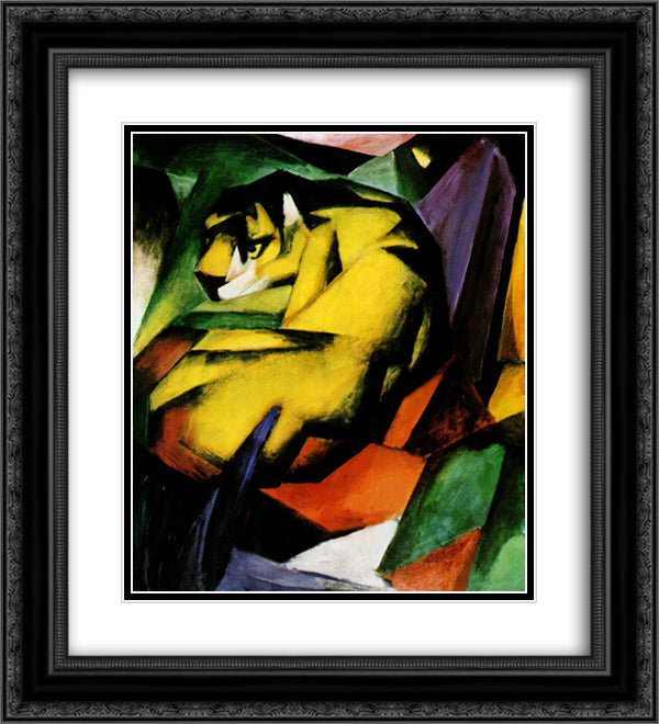 Tiger 20x22 Black Ornate Wood Framed Art Print Poster with Double Matting by Marc, Franz