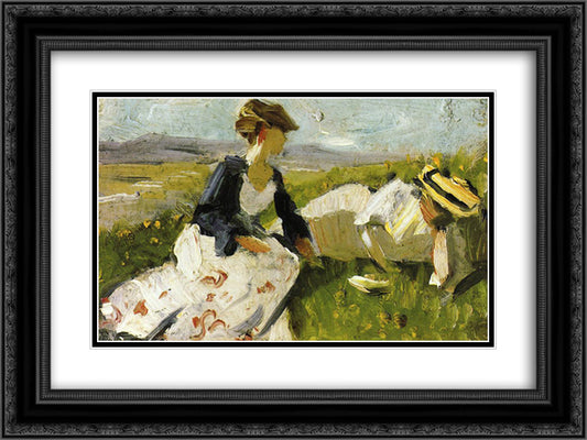 Two Women on the Hillside 24x18 Black Ornate Wood Framed Art Print Poster with Double Matting by Marc, Franz