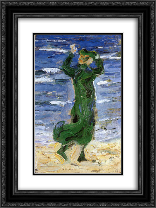 Woman in the Wind by the Sea 18x24 Black Ornate Wood Framed Art Print Poster with Double Matting by Marc, Franz