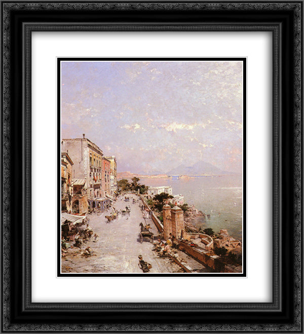 A View of Posilippo, Naples 20x22 Black Ornate Wood Framed Art Print Poster with Double Matting by Unterberger, Franz Richard