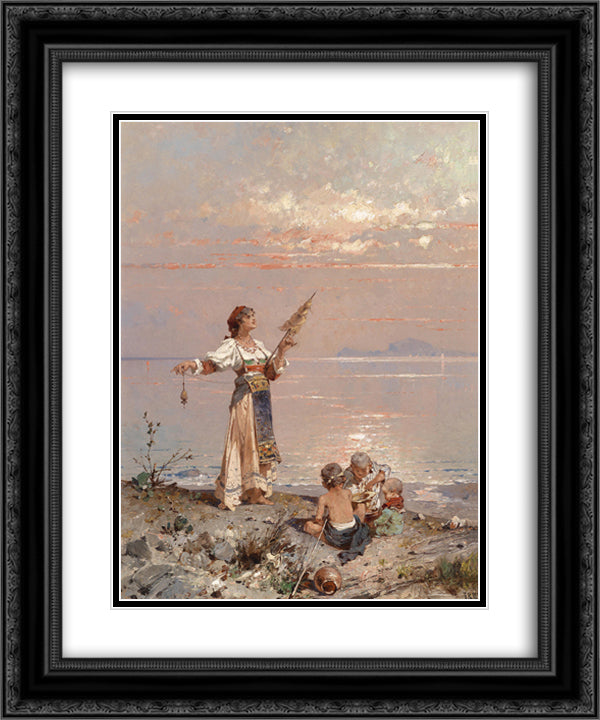 In the Bay of Naples 20x24 Black Ornate Wood Framed Art Print Poster with Double Matting by Unterberger, Franz Richard
