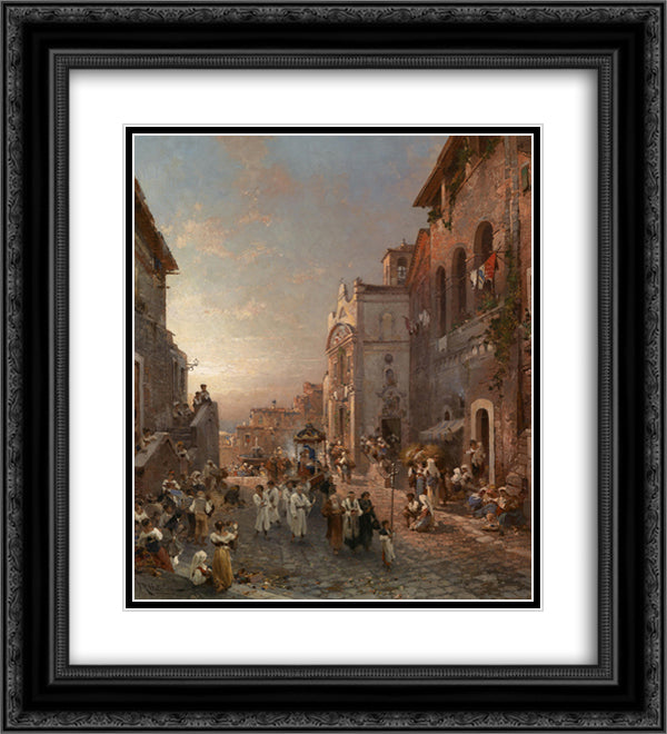 Procession in Naples 20x22 Black Ornate Wood Framed Art Print Poster with Double Matting by Unterberger, Franz Richard