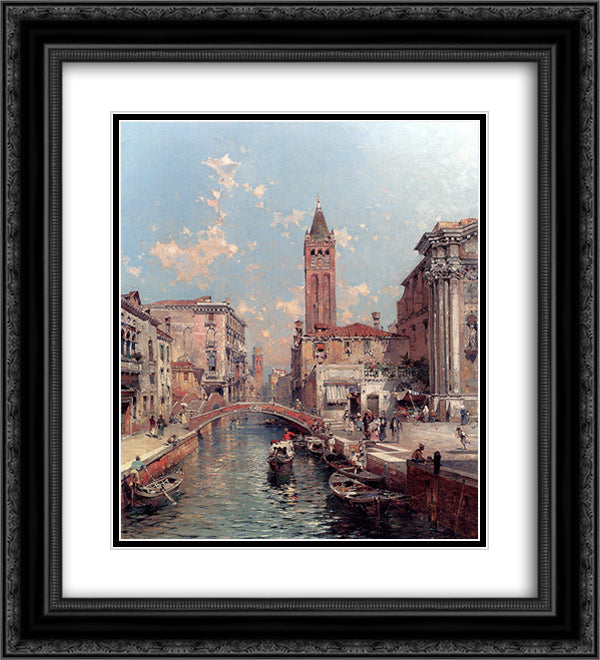 Rio Santa Barnaba, Venice 20x22 Black Ornate Wood Framed Art Print Poster with Double Matting by Unterberger, Franz Richard