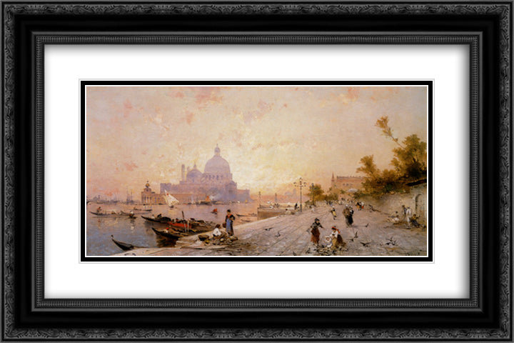Riva degli Schiavoni, Venice 24x16 Black Ornate Wood Framed Art Print Poster with Double Matting by Unterberger, Franz Richard