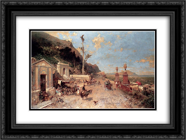 The Monreale Road, Palermo 24x18 Black Ornate Wood Framed Art Print Poster with Double Matting by Unterberger, Franz Richard