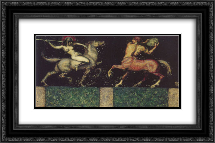 Amazon and Centaur 24x16 Black Ornate Wood Framed Art Print Poster with Double Matting by Stuck, Franz