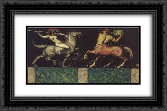 Amazon and Centaur 24x16 Black Ornate Wood Framed Art Print Poster with Double Matting by Stuck, Franz