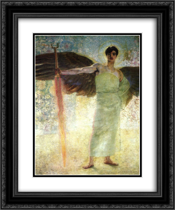 Angel with the Flaming Sword 20x24 Black Ornate Wood Framed Art Print Poster with Double Matting by Stuck, Franz