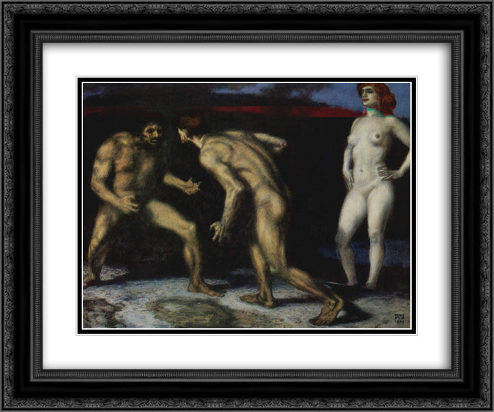 Battle for a Woman 24x20 Black Ornate Wood Framed Art Print Poster with Double Matting by Stuck, Franz