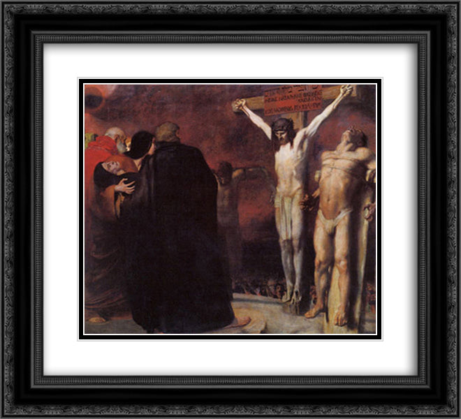 Crucifixion 22x20 Black Ornate Wood Framed Art Print Poster with Double Matting by Stuck, Franz