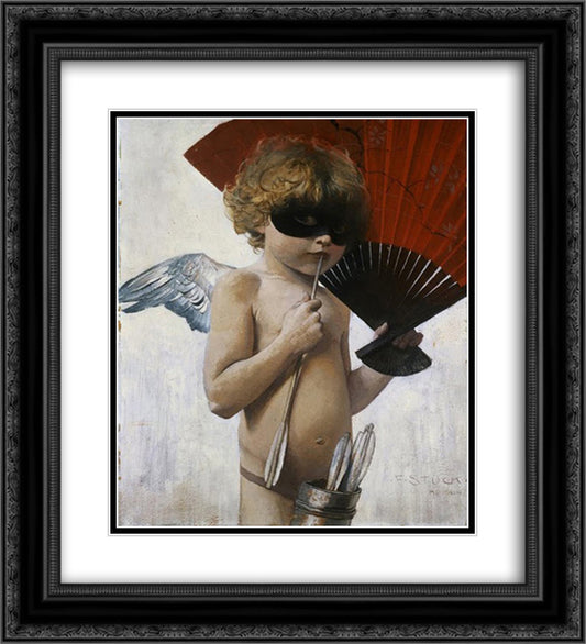 Cupid at The Masked Ball 20x22 Black Ornate Wood Framed Art Print Poster with Double Matting by Stuck, Franz