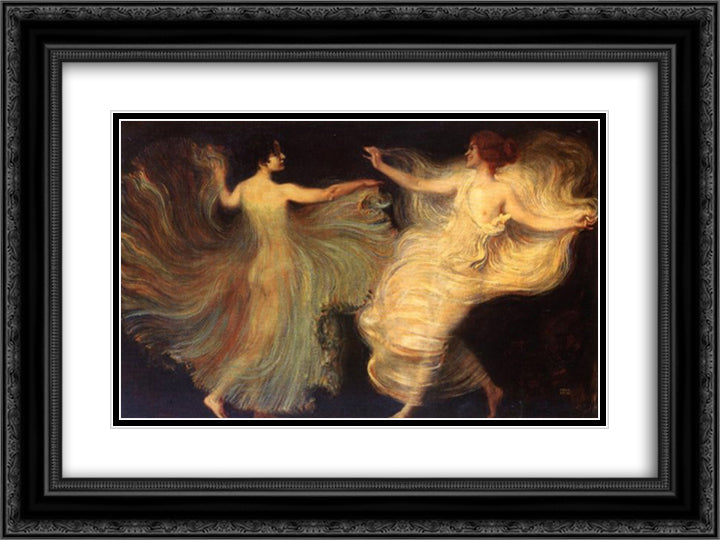 Dancers 24x18 Black Ornate Wood Framed Art Print Poster with Double Matting by Stuck, Franz