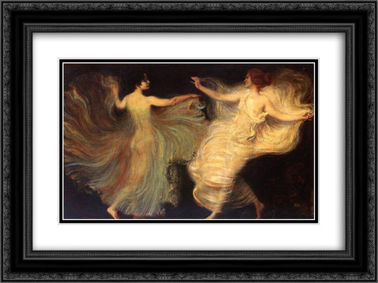 Dancers 24x18 Black Ornate Wood Framed Art Print Poster with Double Matting by Stuck, Franz