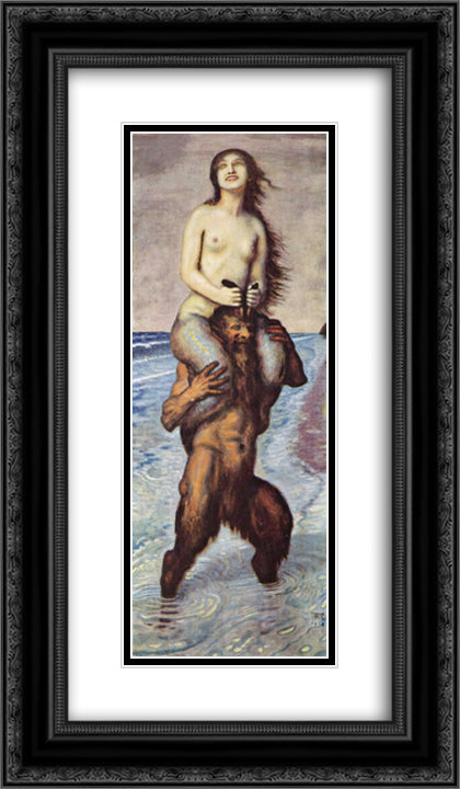 Faun and Neck 14x24 Black Ornate Wood Framed Art Print Poster with Double Matting by Stuck, Franz