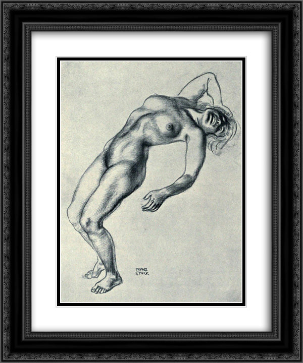 Female nude 20x24 Black Ornate Wood Framed Art Print Poster with Double Matting by Stuck, Franz