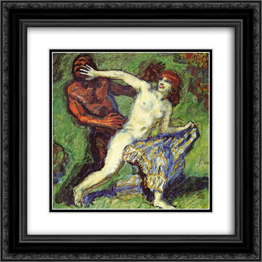 Fishing game (Faun and Nymph) 20x20 Black Ornate Wood Framed Art Print Poster with Double Matting by Stuck, Franz