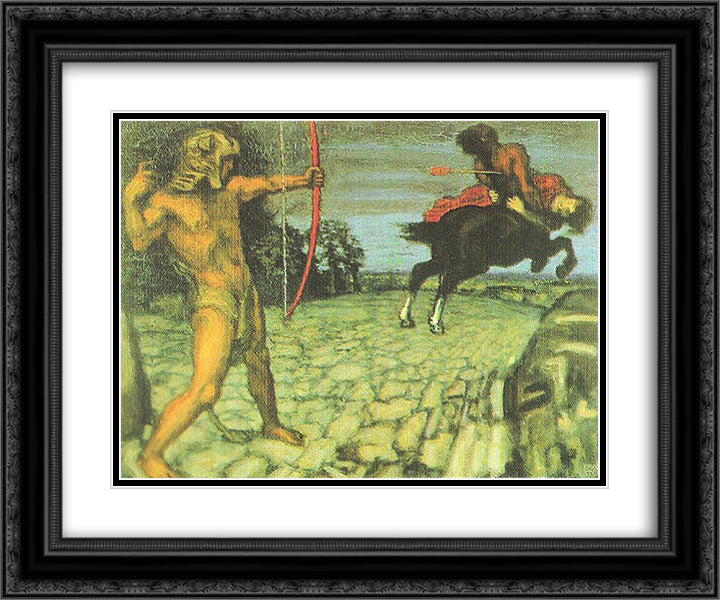 Heracles kills the centaur Nessus to save Deianira 24x20 Black Ornate Wood Framed Art Print Poster with Double Matting by Stuck, Franz