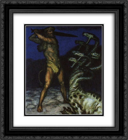 Hercules and the Hydra 20x22 Black Ornate Wood Framed Art Print Poster with Double Matting by Stuck, Franz