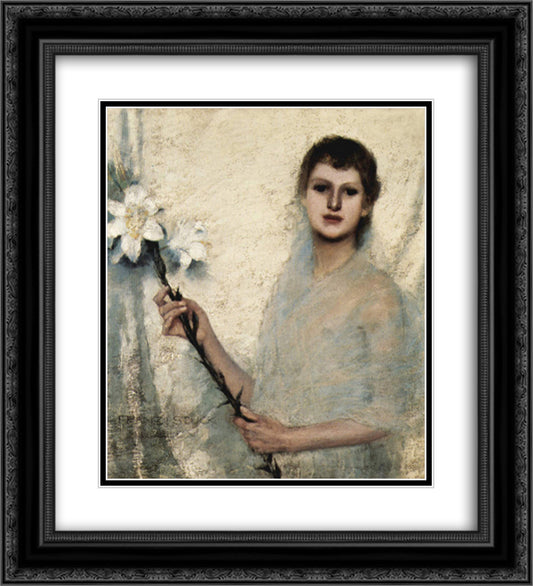 Innocence 20x22 Black Ornate Wood Framed Art Print Poster with Double Matting by Stuck, Franz