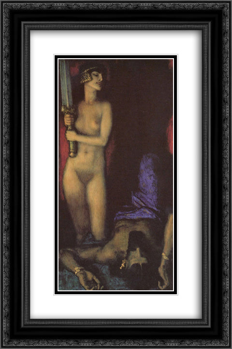 Judith and Holofernes 16x24 Black Ornate Wood Framed Art Print Poster with Double Matting by Stuck, Franz