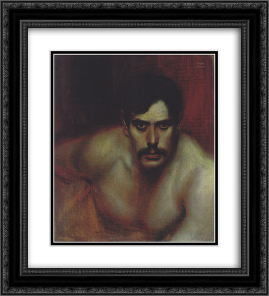 Male Portrait Study (A Bad Conscience) 20x22 Black Ornate Wood Framed Art Print Poster with Double Matting by Stuck, Franz