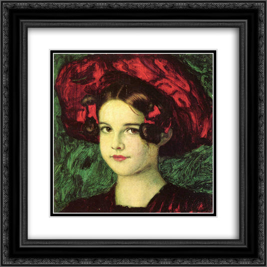 Mary with a red hat 20x20 Black Ornate Wood Framed Art Print Poster with Double Matting by Stuck, Franz