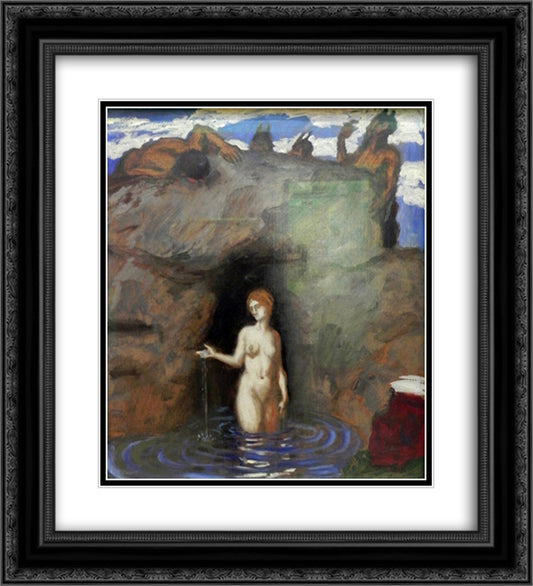 Naiad and faun 20x22 Black Ornate Wood Framed Art Print Poster with Double Matting by Stuck, Franz