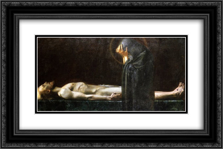 Pieta 24x16 Black Ornate Wood Framed Art Print Poster with Double Matting by Stuck, Franz