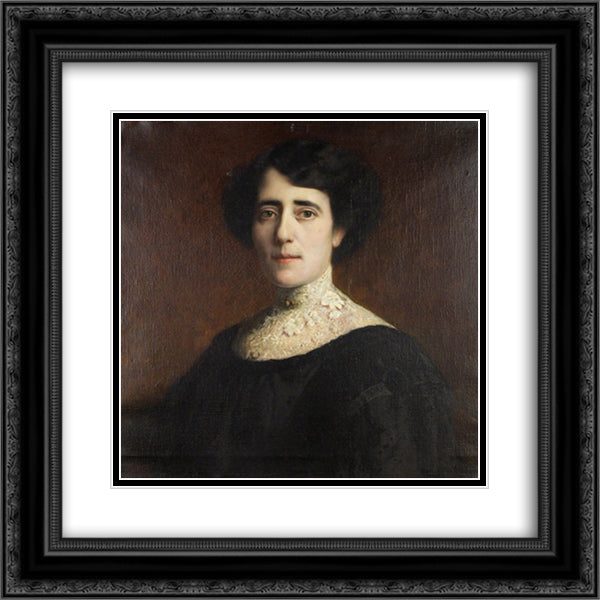 Portrait of a Lady with lace collar 20x20 Black Ornate Wood Framed Art Print Poster with Double Matting by Stuck, Franz