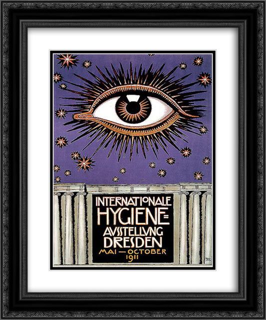 Poster for the International Hygiene Exhibition 1911 in Dresden 20x24 Black Ornate Wood Framed Art Print Poster with Double Matting by Stuck, Franz