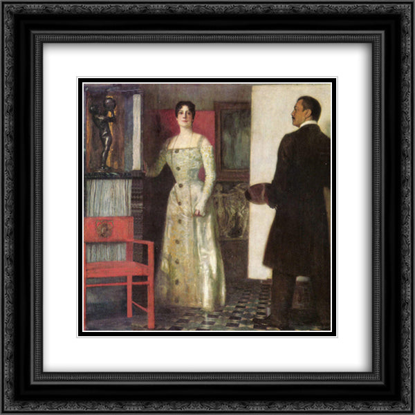 Self-portrait of the painter and his wife in the studio 20x20 Black Ornate Wood Framed Art Print Poster with Double Matting by Stuck, Franz