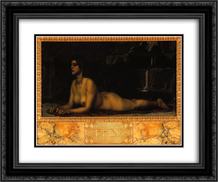 Sphinx 24x20 Black Ornate Wood Framed Art Print Poster with Double Matting by Stuck, Franz