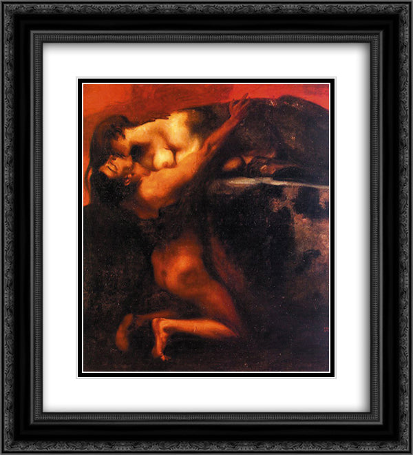 The Kiss of the Sphinx 20x22 Black Ornate Wood Framed Art Print Poster with Double Matting by Stuck, Franz