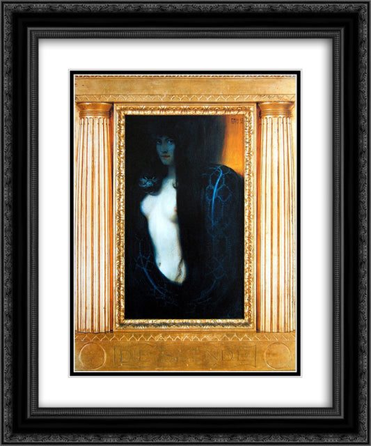 The Sin 20x24 Black Ornate Wood Framed Art Print Poster with Double Matting by Stuck, Franz