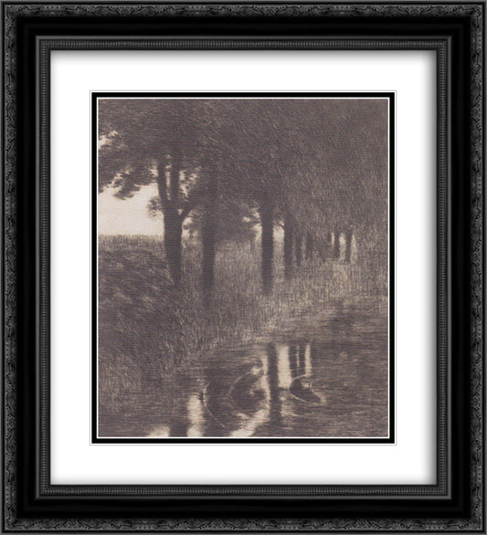 Trout Pond 20x22 Black Ornate Wood Framed Art Print Poster with Double Matting by Stuck, Franz