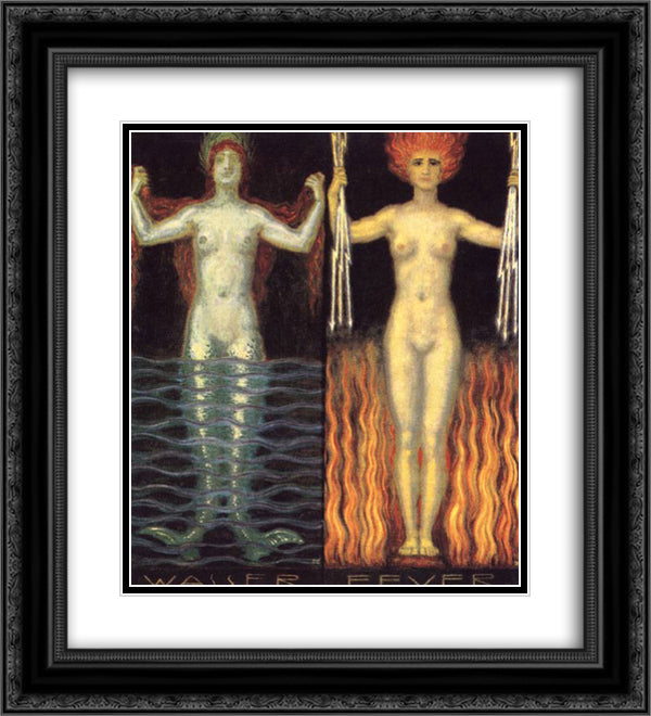 Water and Fire 20x22 Black Ornate Wood Framed Art Print Poster with Double Matting by Stuck, Franz