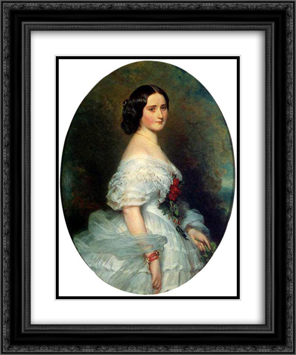Anna Dollfus, Baronness de Bourgoing 20x24 Black Ornate Wood Framed Art Print Poster with Double Matting by Winterhalter, Franz Xaver