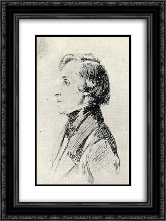Chopin 18x24 Black Ornate Wood Framed Art Print Poster with Double Matting by Winterhalter, Franz Xaver