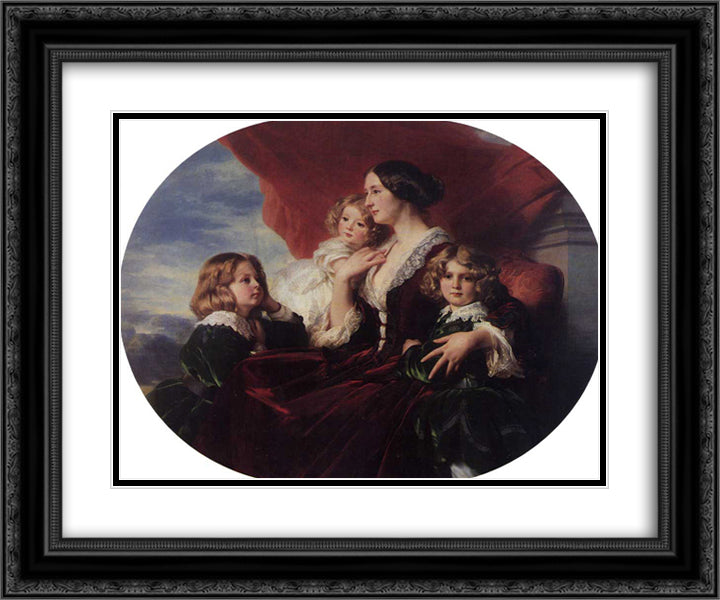 Elzbieta Branicka, Countess Krasinka and her Children 24x20 Black Ornate Wood Framed Art Print Poster with Double Matting by Winterhalter, Franz Xaver