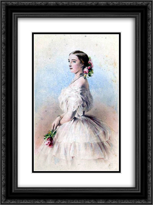Grand Duchess of Russia, Olga Feodorovna 18x24 Black Ornate Wood Framed Art Print Poster with Double Matting by Winterhalter, Franz Xaver