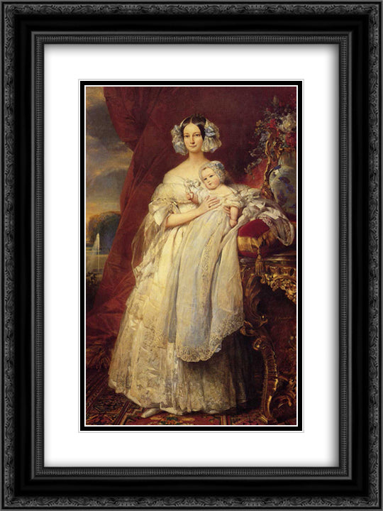 Helene-Louise de Mecklembourg-Schwerin, Duchess of Orleans with his son Count of Paris 18x24 Black Ornate Wood Framed Art Print Poster with Double Matting by Winterhalter, Franz Xaver